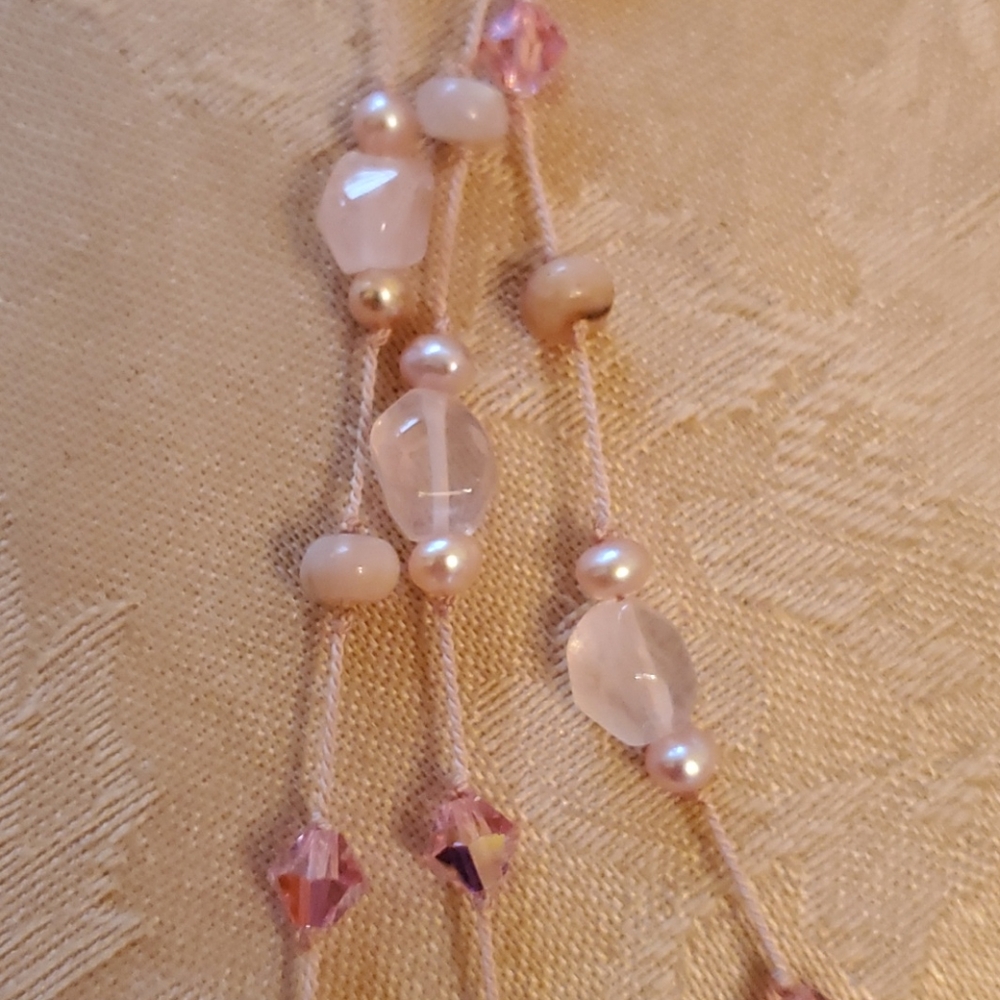 Handmade Rose-quartz Tri-tier Necklace 925 - Picture 9 of 14